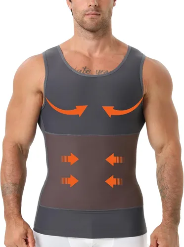 Vista 11 de Camiseta de compresión para hombre Body Shaper Slimming Tank Top Beige