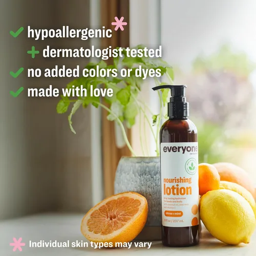 Vista 3 de Everyone Loción 2-en-1 para manos/cuerpo, 8 onzas (paquete de 2) cítricos y menta hecha con aceites esenciales para hombres y mujeres