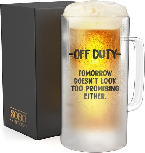 Vista 6 de GALVANOX Taza de cerveza divertida de regalo para hombres, taza de cerveza con asa, vaso aislado para congelador con pared de hielo de gel líquido