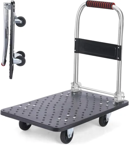 Vista 8 de Carro de mano de plataforma resistente para mudanza, plataforma plegable con ruedas giratorias de 360 grados, carrito de mano plegable para carga