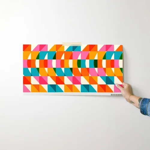 Vista 7 de Muestras de papel tapiz removibles – Retro Cuadros Ondas Rosa Verde Azul Rojo Naranja Rayas Papel pintado personalizado pre-pegado por Spoonflower