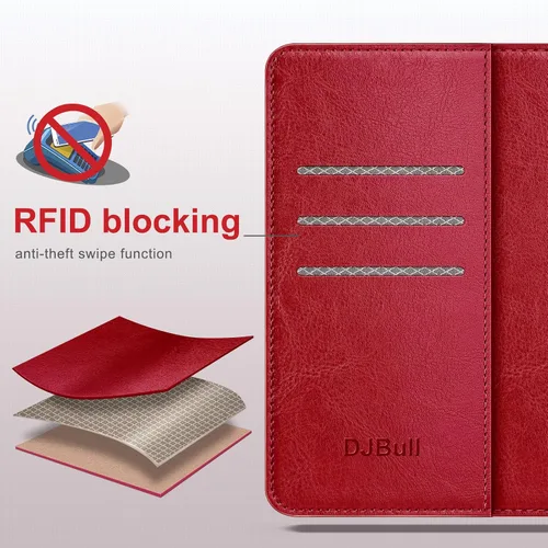 Vista 4 de DJBull Funda tipo cartera desmontable 2 en 1 para iPhone 13 con soporte para tarjeta de crédito, bloqueo RFID, funda protectora de piel sintética
