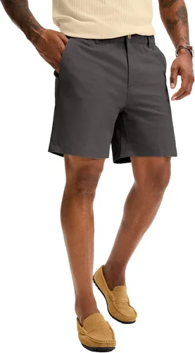 Vista 9 de Comdecevis Pantalones cortos casuales de algodón de ajuste clásico para hombre de 7 pulgadas, pantalones cortos chinos con cintura elástica