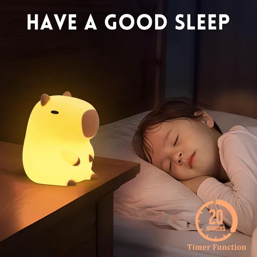 Vista 4 de Linda Luz Nocturna de Capibara, Regalos de Capibara para Niños y Amigos, Lámpara de Animales de Silicona para Guardería con Temporizador Recargable