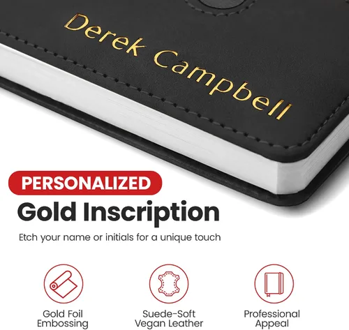 Vista 3 de Promot Cuaderno Personalizado - Diario en Cuero A5 con Páginas Rayadas para Hombres y Mujeres - Cuaderno Ejecutivo de Tapa Dura, Diario Diario