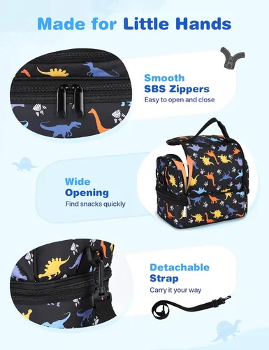 Vista 5 de VASCHY - Lonchera para niños, bolsas de almuerzo aisladas de dos compartimentos para niños y niñas con correa para el hombro para la escuela
