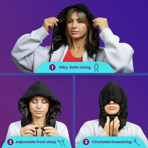 Vista 2 de Cabeau Nap Now - Sudadera con capucha negra - Una sudadera con capucha ajustable con un puente nasal ajustable para bloquear la luz, Sudadera