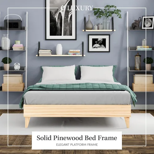 Vista 3 de CARDINAL & CREST Base de cama de madera, fabricada con 100% pino neozelandés, base de colchón maciza, listones de pino prensado, fácil montaje