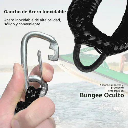 Vista 7 de Cuerda elástica para embarcaciones con clips dobles de acero inoxidable 316, accesorios para lancha baja, kayak, pontón, embarcación, waverunner