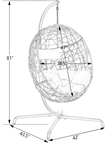 Vista 6 de Ulax Furniture - Silla colgante de mimbre para exteriores, con soporte, para patio, hamaca de ratán, con cojín suave y esponjoso