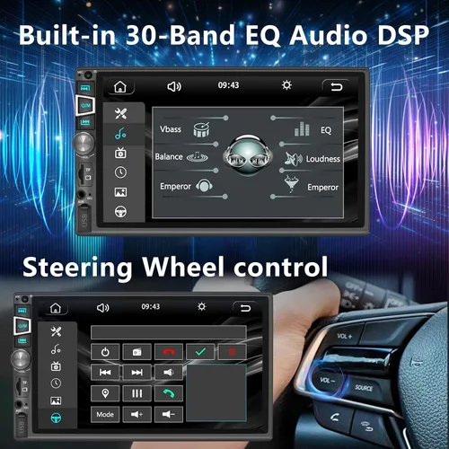 Vista 4 de Estéreo de auto de doble DIN compatible con Carplay inalámbrico y Android Auto y Mirror Link, pantalla táctil HD 1024 x 600 de 7 pulgadas