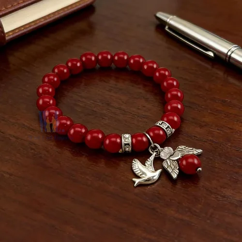 Vista 4 de WE Recuerdos de confirmación (12 piezas) Pulsera roja con cruz de ala de ángel, Madera