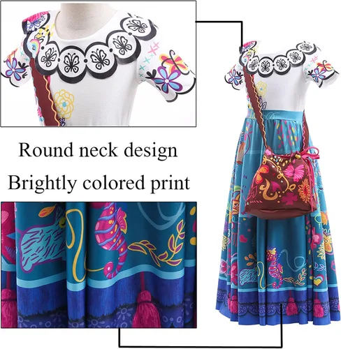Vista 2 de Cosrea Mirabel Dress Costume for Girls Cosplay Princess Dresses Outfits With Bag for Halloween