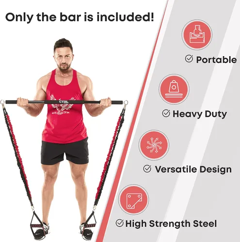 Vista 8 de Resistance Band Bar for Fitness – Workout Bar for Exercise, Squat, Biceps, Triceps, Shoulders, Back – Adjustable 3 Parts Bar for Resistance Bands