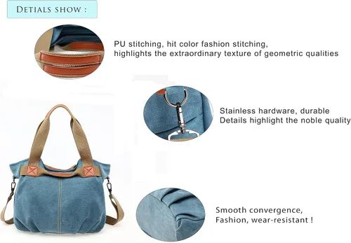 Vista 4 de Chikencall - Bolso de lona para mujer, estilo vintage, estilo hobo, bolso de hombro