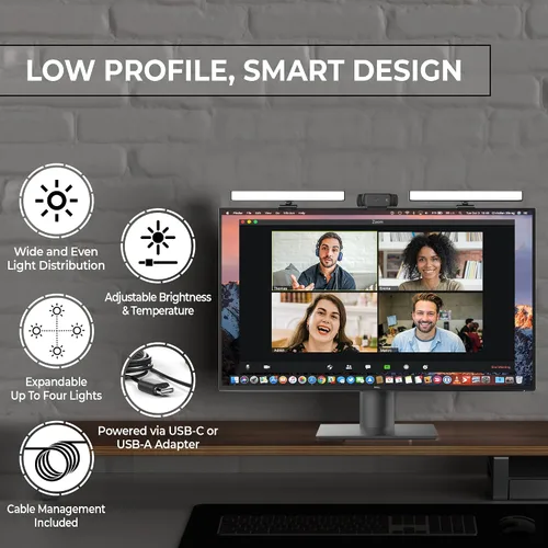 Vista 6 de HumanCentric Iluminación de videoconferencia, luz solo complementaria para transmisión y videoconferencia, el kit solo para complemento requiere un