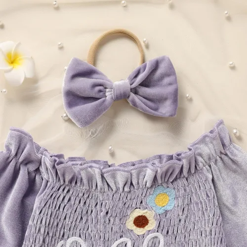 Vista 32 de GRNSHTS Ropa de primer cumpleaños para niña de terciopelo de un año de edad, mameluco de manga larga + diadema, 2 piezas de trajes de pastel