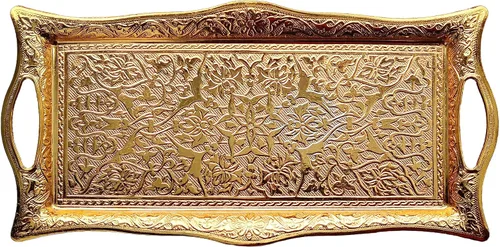 Vista 9 de Bandeja de metal para servir con bordes elevados, bandeja de diseño vintage, bandeja rectangular de metal para servir, bandeja cuadrada para servir