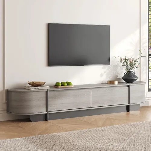 Vista 10 de Soporte de TV moderno de 76.4 pulgadas para sala de estar, consola de TV moderna de mediados de siglo, centro de entretenimiento con 3 cajones