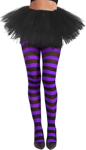 Vista 11 de American Trends Medias de rayas para mujer, mallas de bruja para disfraz de Halloween, medias elásticas Verde Negro (Green Black Stripe)