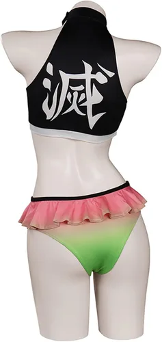 Vista 4 de Demon Kamado Nezuko - Traje de baño de verano para mujer, traje de baño Kanroji Mitsuri, traje de baño de anime Kimetsu no Yaiba Cosplay
