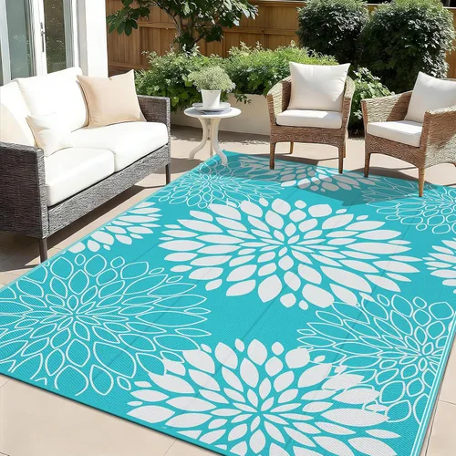 Vista 18 de Ileading Alfombra impermeable para exteriores de 5 x 8 pies, reversible, de paja de plástico, portátil, para interiores y exteriores, caravana