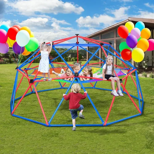 Vista 6 de Hapfan Cúpula de escalada con red de carga de escalada, cúpula de 10 pies de gimnasio de la jungla con hamaca para niños, juego al aire libre