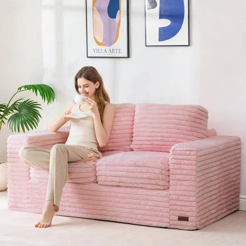 Vista 14 de MAXYOYO Sofá de 3 plazas para sala de estar, sofá sin hueso, cómodo puf con burbujas para apartamento, no necesita montaje, color beige