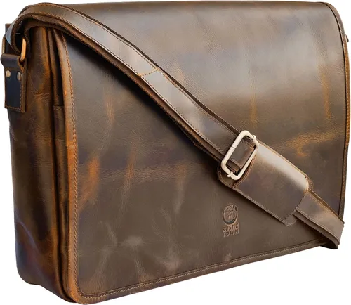 Vista 11 de Bolso de mensajero de cuero para hombre, 16 pulgadas, de grano completo, para laptop, vintage, cruzado, oficina, bolso de viaje