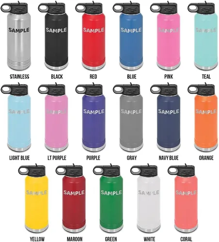 Vista 2 de Flowers Paddleboard Laser Engraved Water Bottle Customizable Polar Camel Stainless Steel with Straw - paddleboarding paddle boarding Black 32 oz