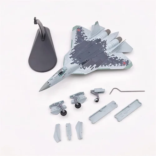 Vista 6 de Aleación Rusia SU57 Air Force Fighter Attack PlaneAircraft Modelo de avión Modelo 1:100 Modelo Simulación Ciencia Exposición