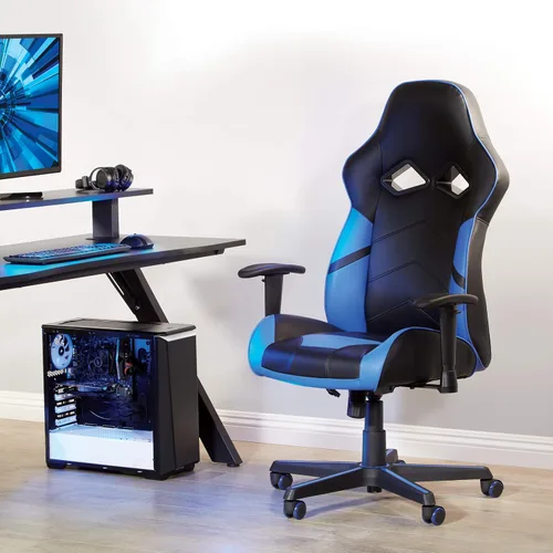 Vista 2 de OSP Home Furnishings Vapor - Silla ergonómica ajustable de piel sintética con respaldo alto y asiento de resorte helicoidal y flujo de aire