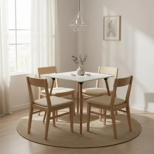 Vista 5 de Mesa de comedor cuadrada de 31.5 pulgadas para 2-4 personas, mesa blanca funcional moderna con patas de madera para el hogar, oficina, cocina Blanco