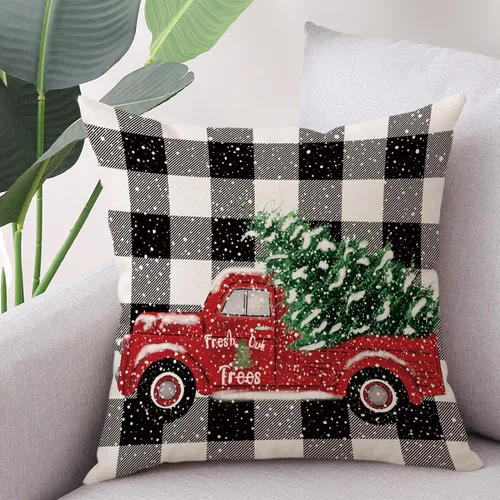 Vista 3 de Fundas de almohada de estilo navideño a cuadros de búfalo negro y blanco 45x45 centímetros (Negro a cuadros de búfalo)