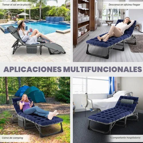 Vista 5 de ABORON - Cuna plegable de 5 posiciones para acampar y tumbona con alfombrilla azul mar