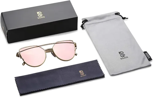 Vista 6 de SOJOS Gafas de sol de ojo de gato para mujer, lentes espejadas estilo diseñador de moda, SJ1001