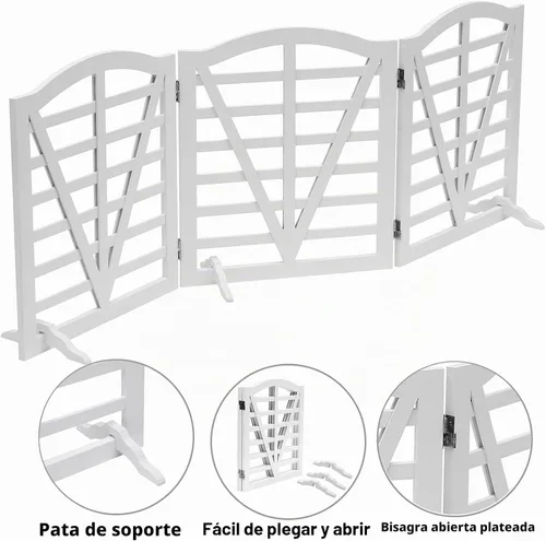 Vista 5 de Puerta de madera para perros, puerta independiente para mascotas, puerta plegable para mascotas, cercas para perros de interior con soporte de 3