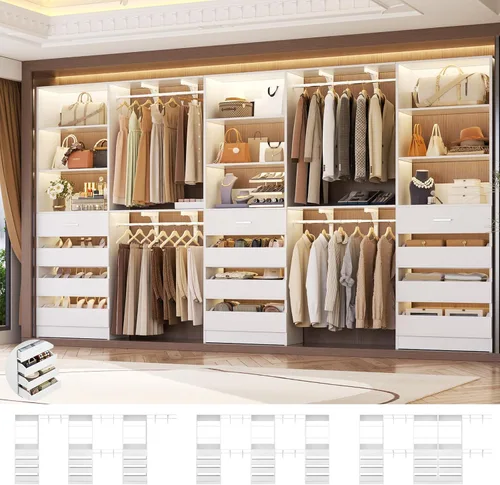 Vista 12 de Aheaplus Sistema de Armario con 8 Cajones de Madera, Sistema Organizador de Armario de Madera con Torre, Organizador de Vestidor Perchero de Armario