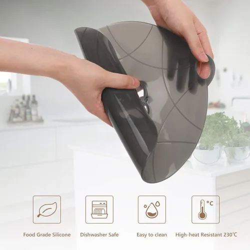 Vista 4 de Tapa de tapón de silicona para derrames de silicona, protección contra derrames, herramienta de cocina multifunción para cocinar ollas de 7 a 10 Gris