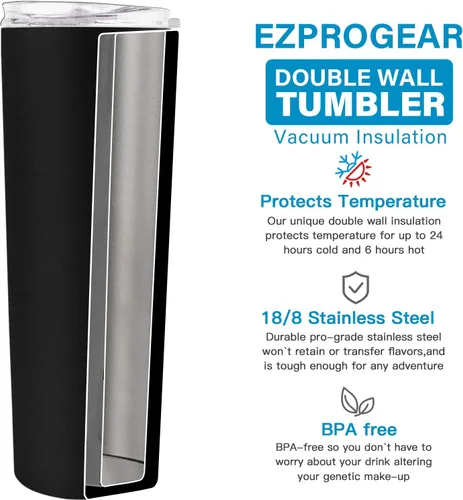 Vista 4 de Ezprogear - Vaso estrecho de acero inoxidable, térmico y aislado al vacío, con popote Aislamiento al vacío, con pajita, diseño delgado, taza