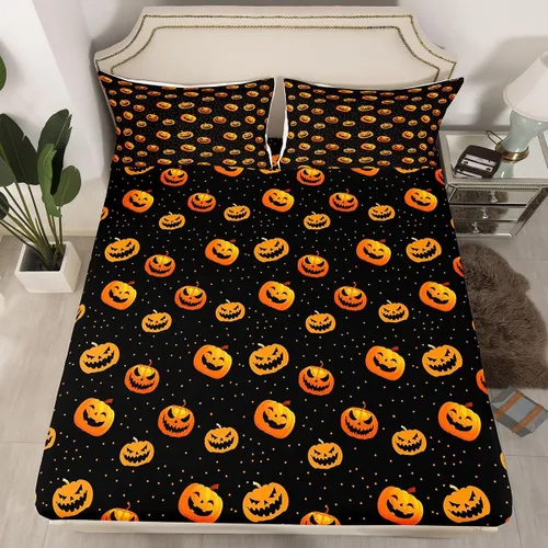 Vista 11 de Juego de sábanas bajeras con bonito diseño de gato negro para niños y niñas, diseño de dibujos animados de Halloween, gato, animales, sábanas