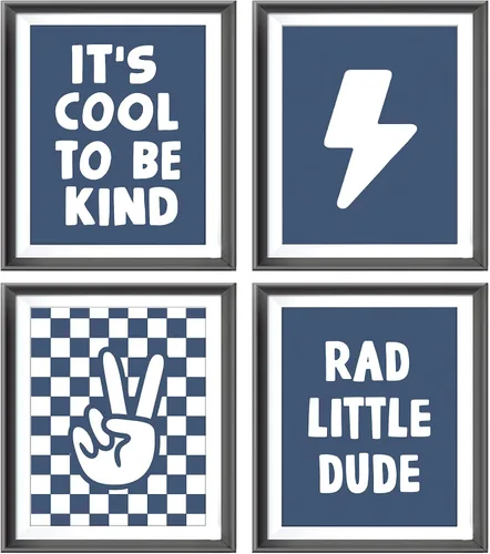 Vista 12 de Cartel de mano retro a cuadros negros y blancos preppy relámpago de la paz para decoración de habitación de niños, decoración divertida de Rad