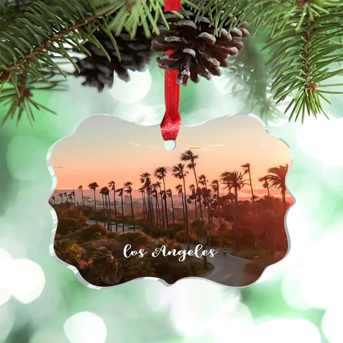 Vista 12 de Los Ángeles Beach California, Estados Unidos, decoración de árbol de Navidad, recuerdo de ciudad de campo, recuerdos de Navidad personalizados
