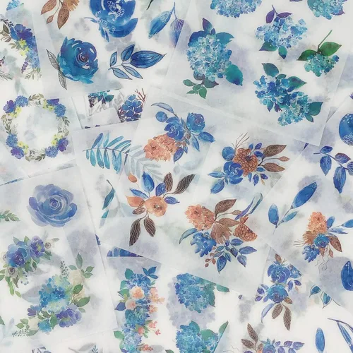 Vista 2 de allydrew Washi - Juego de calcomanías para álbumes de recortes, diseño floral azul (20 hojas)
