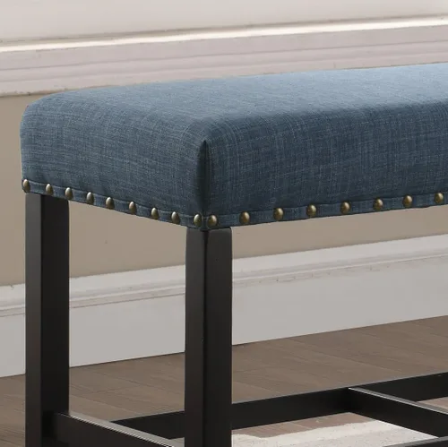 Vista 5 de Roundhill Furniture PB162BU Biony Banco de Comedor de Tela de Altura de Mostrador con Ribete de Tachuelas, Azul