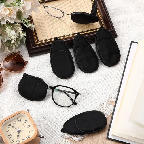 Vista 3 de Nuanchu 6 parches de seda para ojos para adultos, hombres, mujeres, anteojos, parches suaves para cubrir cualquier ojo (negro)