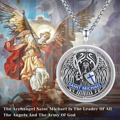 Vista 6 de StoryEtain 925 Sterling Silver St MichaelKnight TemplarVirgin Mary Medal Necklace Religious Jewelry Gifts for Men Women