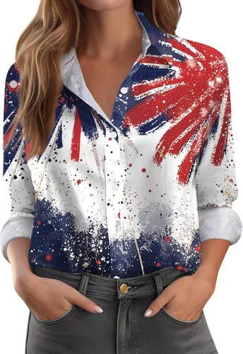 Vista 57 de Camisetas de San Valentín para mujer, camisas con botones, blusas de corazón, elegantes, informales, cuello de solapa, manga larga, suave, cómoda