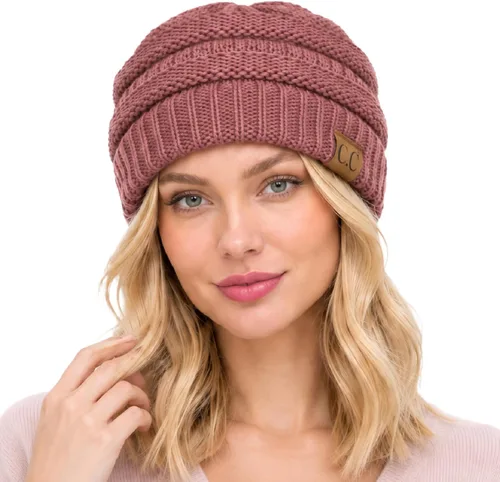 Vista 11 de C.C Exclusives Gorro de Punto de Cable - Gorros Gruesos, Suaves y Cálidos de Punto Grueso Chenille Teniente Mel Gris