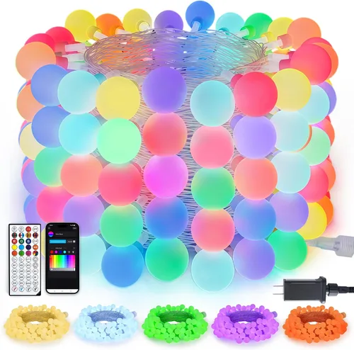Vista 30 de JMEXSUSS Luces de Cuerda de Globo, Luces de Navidad Rojas y Blancas, Enchufe de 100 LED Globe String Lights Plug in with Remote, 33 ft 8 Modes